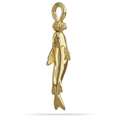 Solid 14k Gold Catfish Pendant High Polished Mirror Finish With Blue Sapphire Eye with A Mariner Shackle Bail Custom Designed By Nautical Treasure Jewelry In The Florida Keys Islamorada Noodling Hanna 
