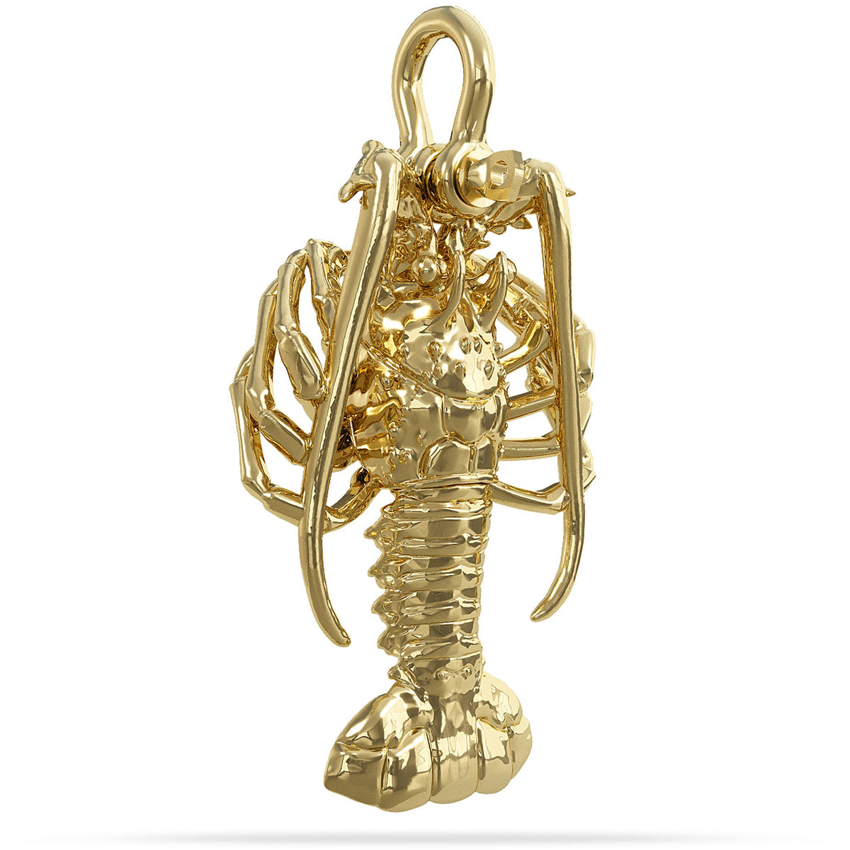 Solid 14k Spiny Florida Lobster Pendant High Polished Mirror Finish With tail Straight Hung on A Mariner Shackle Bail Custom Designed By Nautical Treasure Jewelry In The Florida Keys Islamorada for 2022 Mini Season