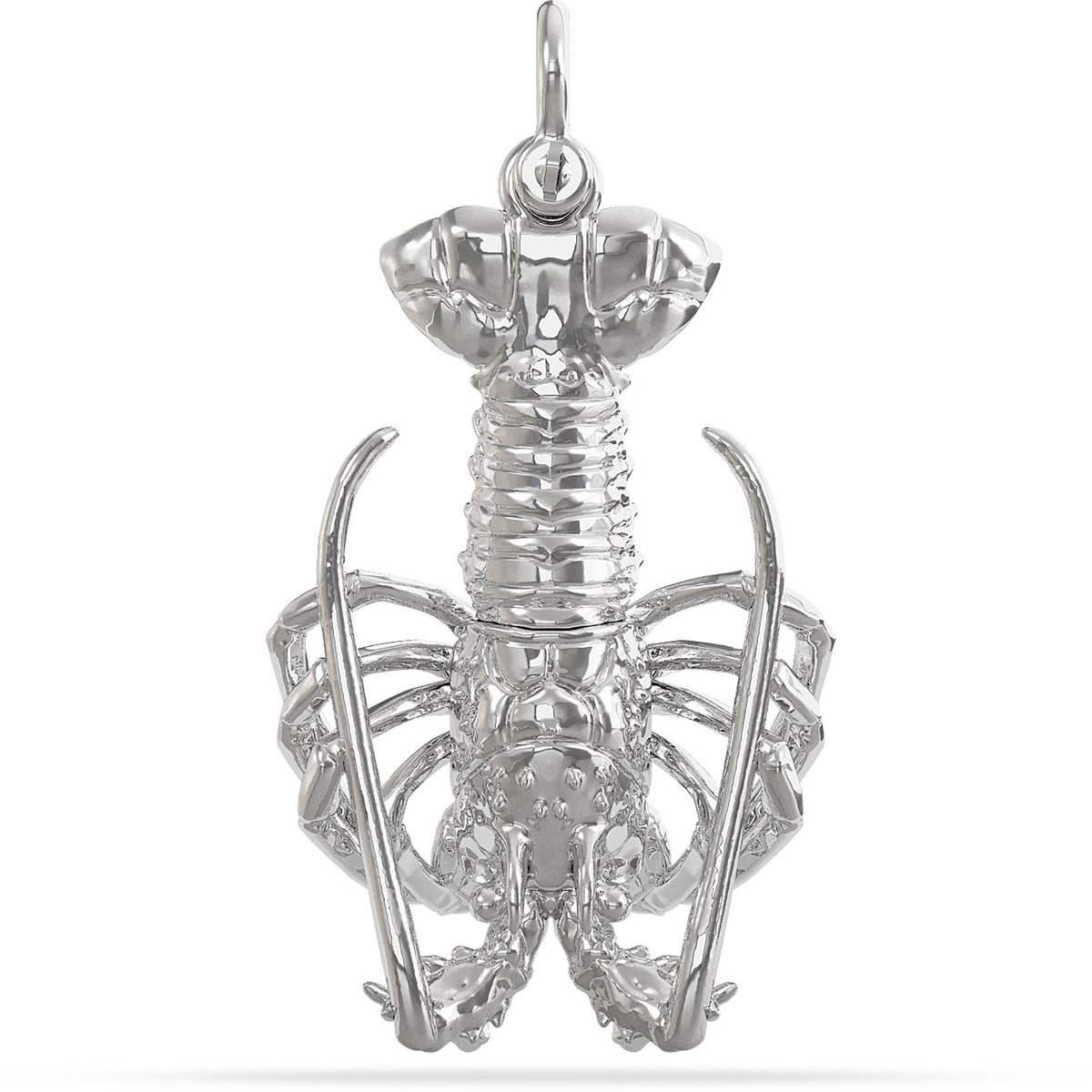 Sterling Silver Spiny Florida Lobster Pendant High Polished Mirror Finish Tail Hung on A Mariner Shackle Bail Custom Designed By Nautical Treasure Jewelry In The Florida Keys Islamorada for 2022 Mini Season