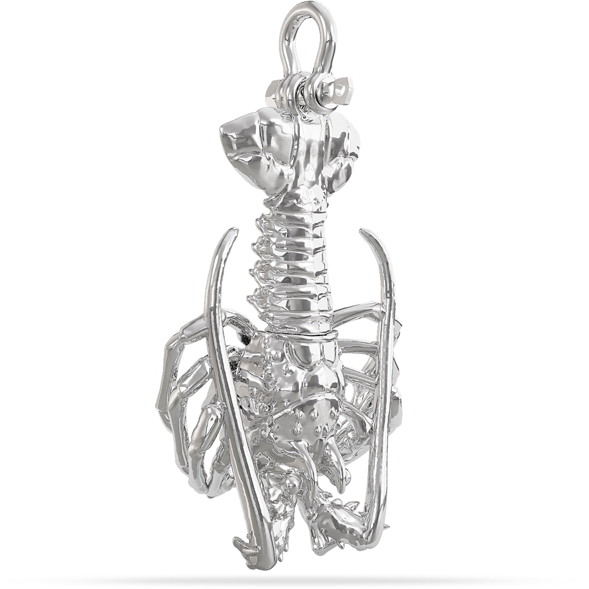 Sterling Silver Spiny Florida Lobster Pendant High Polished Mirror Finish Tail Hung on A Mariner Shackle Bail Custom Designed By Nautical Treasure Jewelry In The Florida Keys Islamorada for 2022 Mini Season