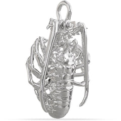Sterling Silver Spiny Florida Lobster Pendant High Polished Mirror Finish With tail under Straight Hung on A Mariner Shackle Bail Custom Designed By Nautical Treasure Jewelry In The Florida Keys Islamorada for 2022 Mini Season