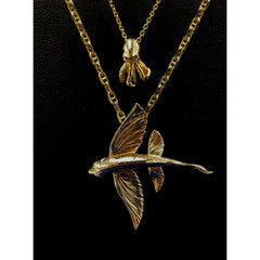 Solid 14k Gold Flying Fish Pendant and Octopus Pendant