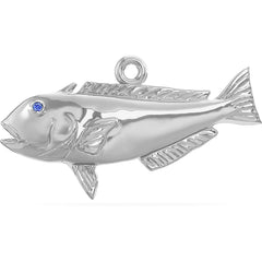 Sterling Silver Great Northern Golden Tilefish Pendant High Polished Mirror Finish With Blue Sapphire Eye with A Mariner Shackle Bail Custom Designed By Nautical Treasure Jewelry In The Florida Keys Deep Drop Fishing