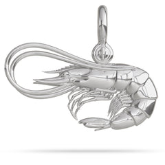 Sterling Silver Shrimp Pendant High Polished Mirror Finish Center Hung on A Mariner Shackle Bail Custom Designed By Nautical Treasure Jewelry In The Florida Keys Islamorada for Key West Shrimper