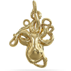 14k Gold  Octopus Pendant Hung by tentacle Designed By Nautical Treasure Jewelry