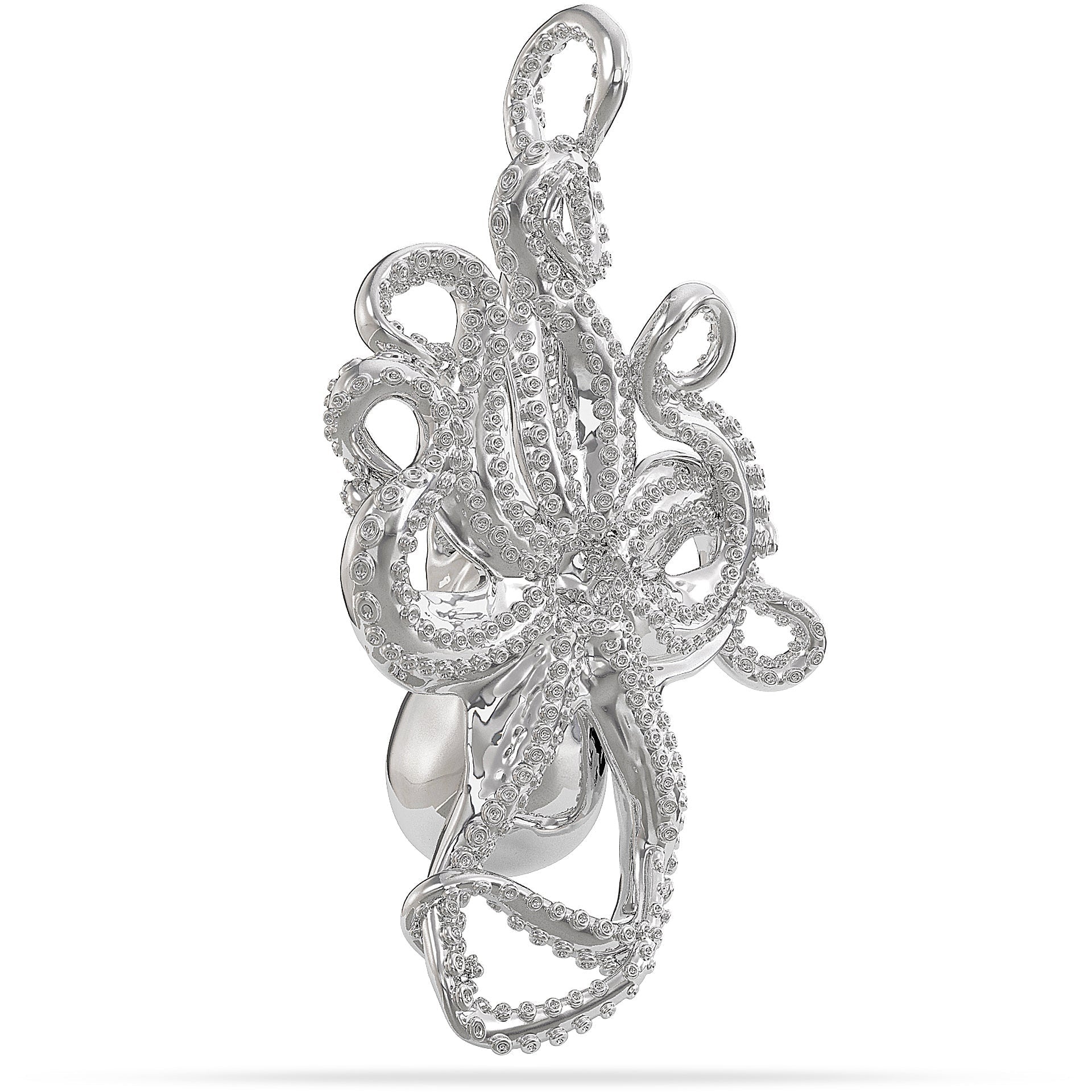 Solid Sterling Silver Octopus Pendant Hung by tentacle Designed By Nautical Treasure Jewelry