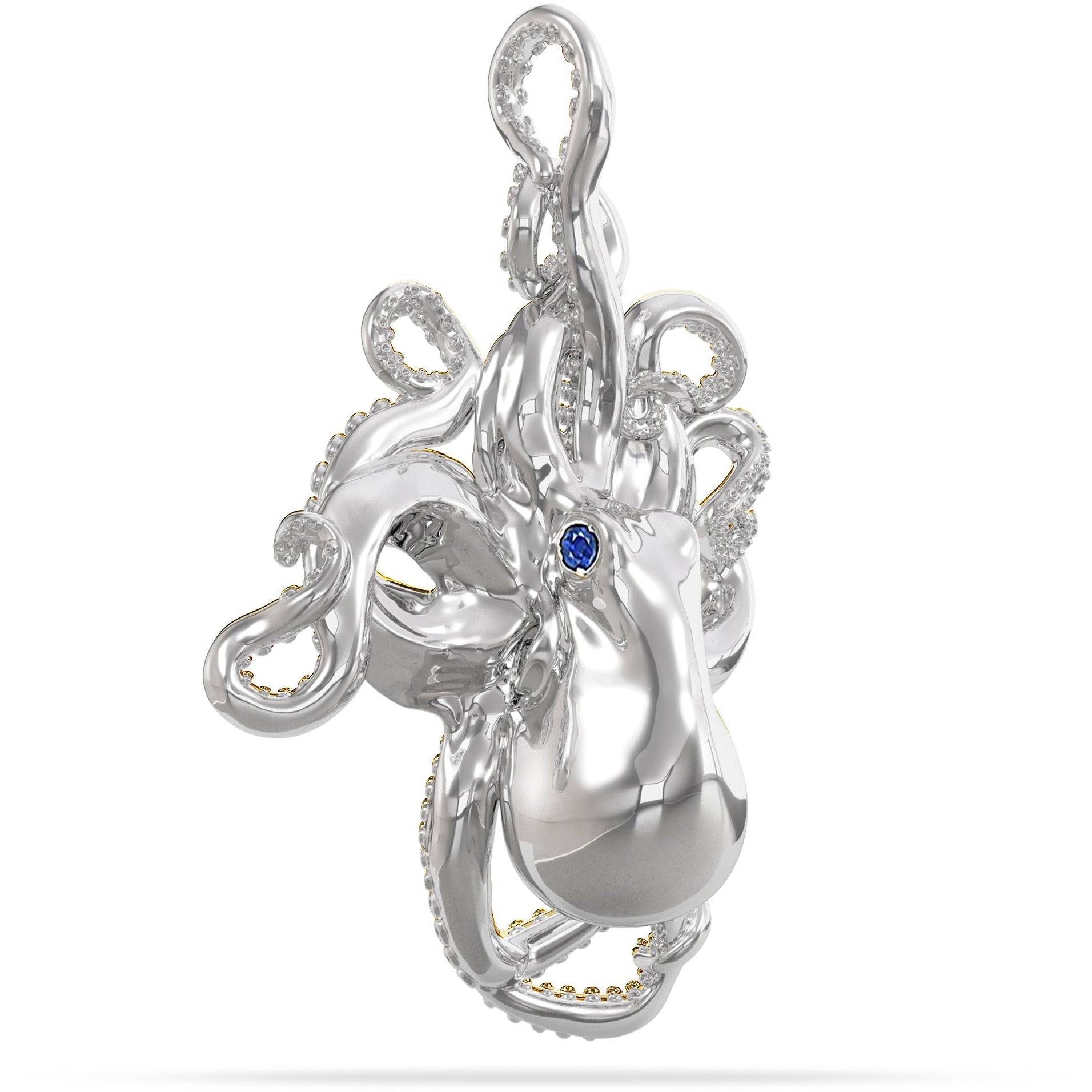 Sterling Silver Octopus Pendant High Polished Mirror Finished Hung by one of its 8 tenticles Custom Designed By Nautical Treasure Jewelry 