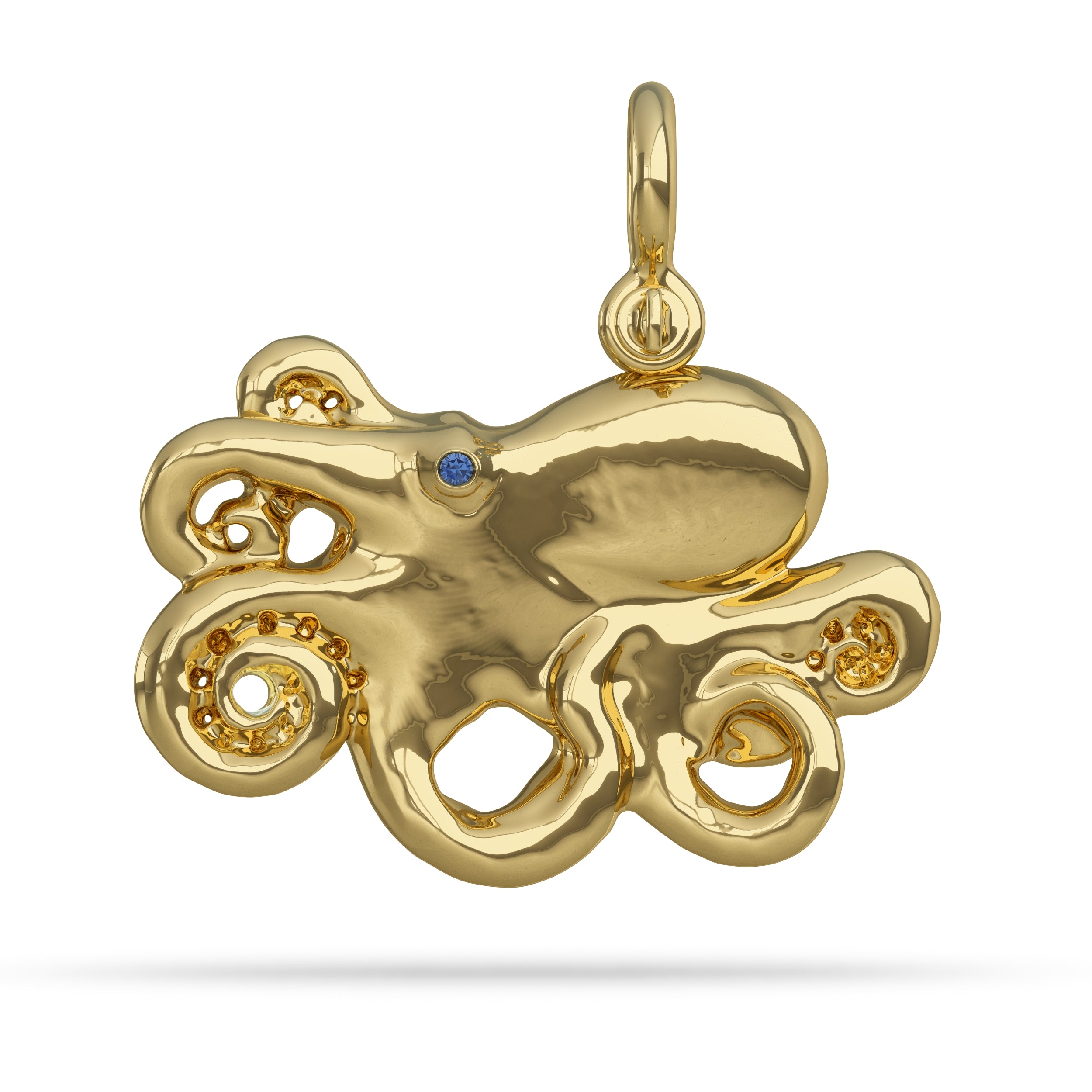 Solid 14k Gold Octopus Pendant High Polished Mirror Finished Hung by Nautical Shackle Bail Custom Designed By Nautical Treasure Jewelry In The Florida Keys for My Teacher