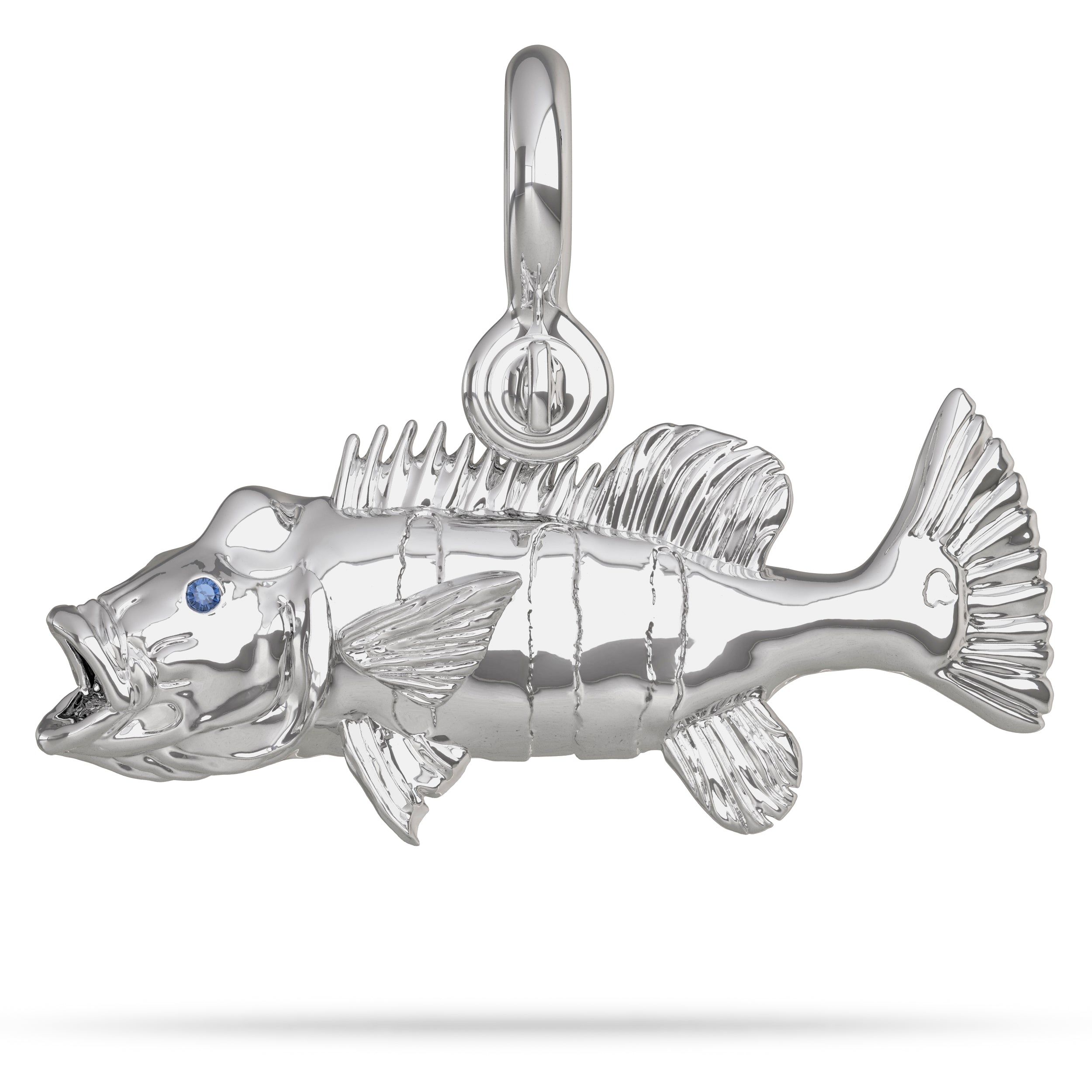 Peacock Bass Pendant in Action I Nautical Treasure Jewelry Sterling Silver / 38mm (Small) by Nautical Treasure Jewelry
