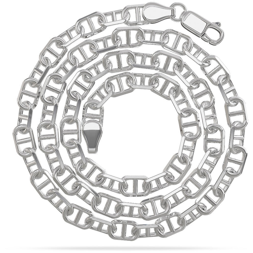 925 Sterling Silver Men's Mariner Link Forsa Chain Necklace - 8mm 26 Inch 40GR