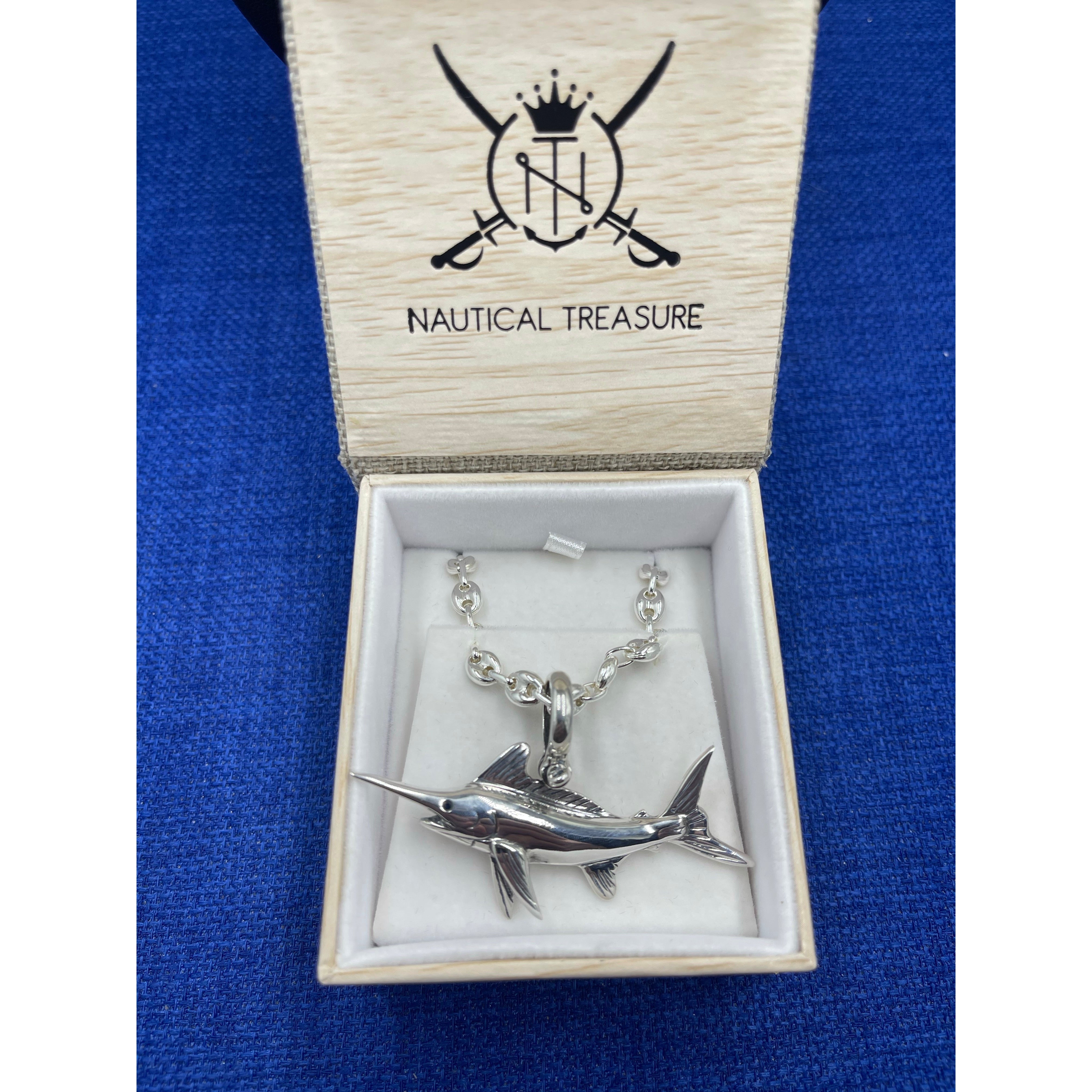 Nautical Treasure Jewelry White Marlin Pendant Anchor link chain
