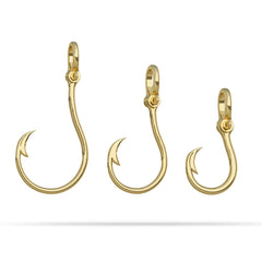 3 Gold fishing hook pendants with Shackle Bail 