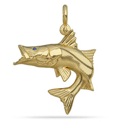 Snook Mouth Open Gold Fish Necklace Pendant 