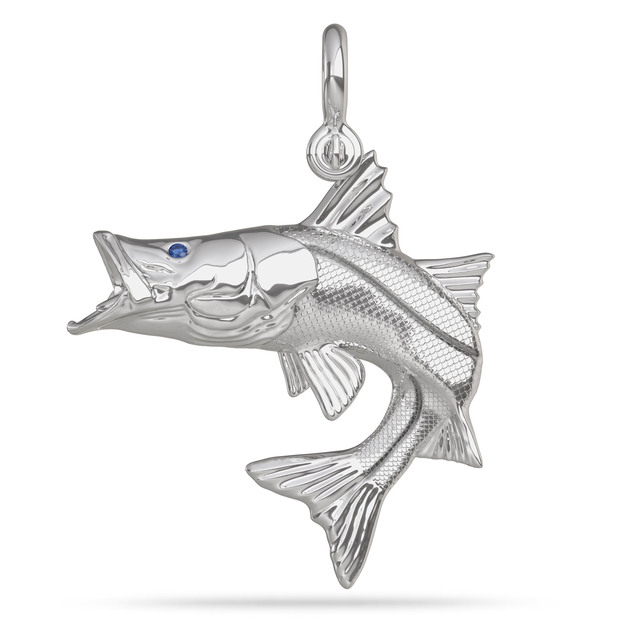 Snook Mouth Open Silver Fish Necklace Pendant