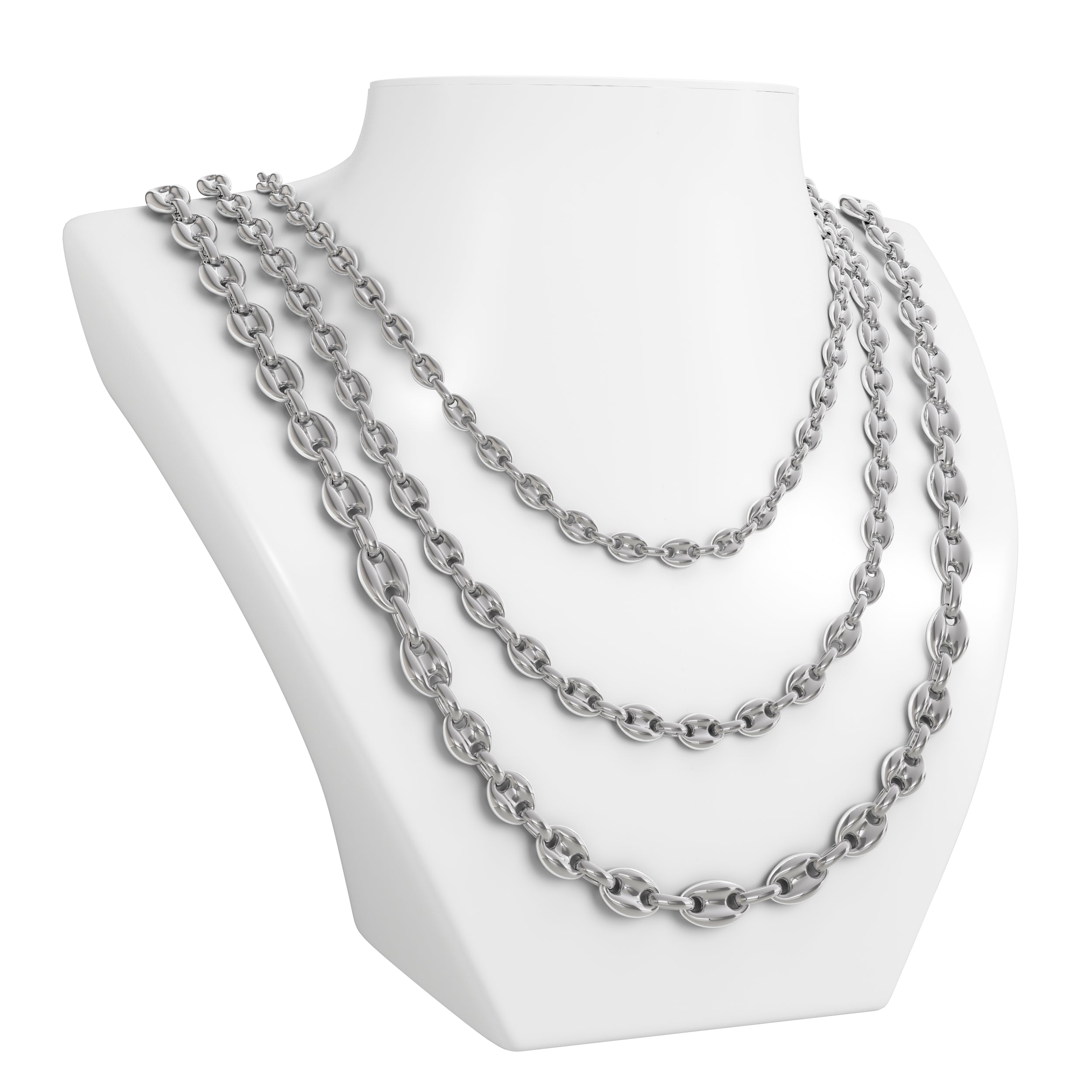 Silver Puff Anchor Link Chain Gucci Style on Bust 