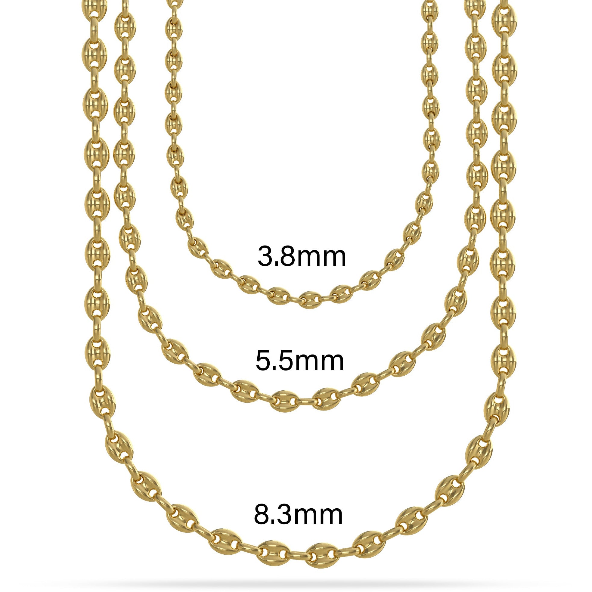 Gold Puff Anchor Link Chain Gucci Style Sizes
