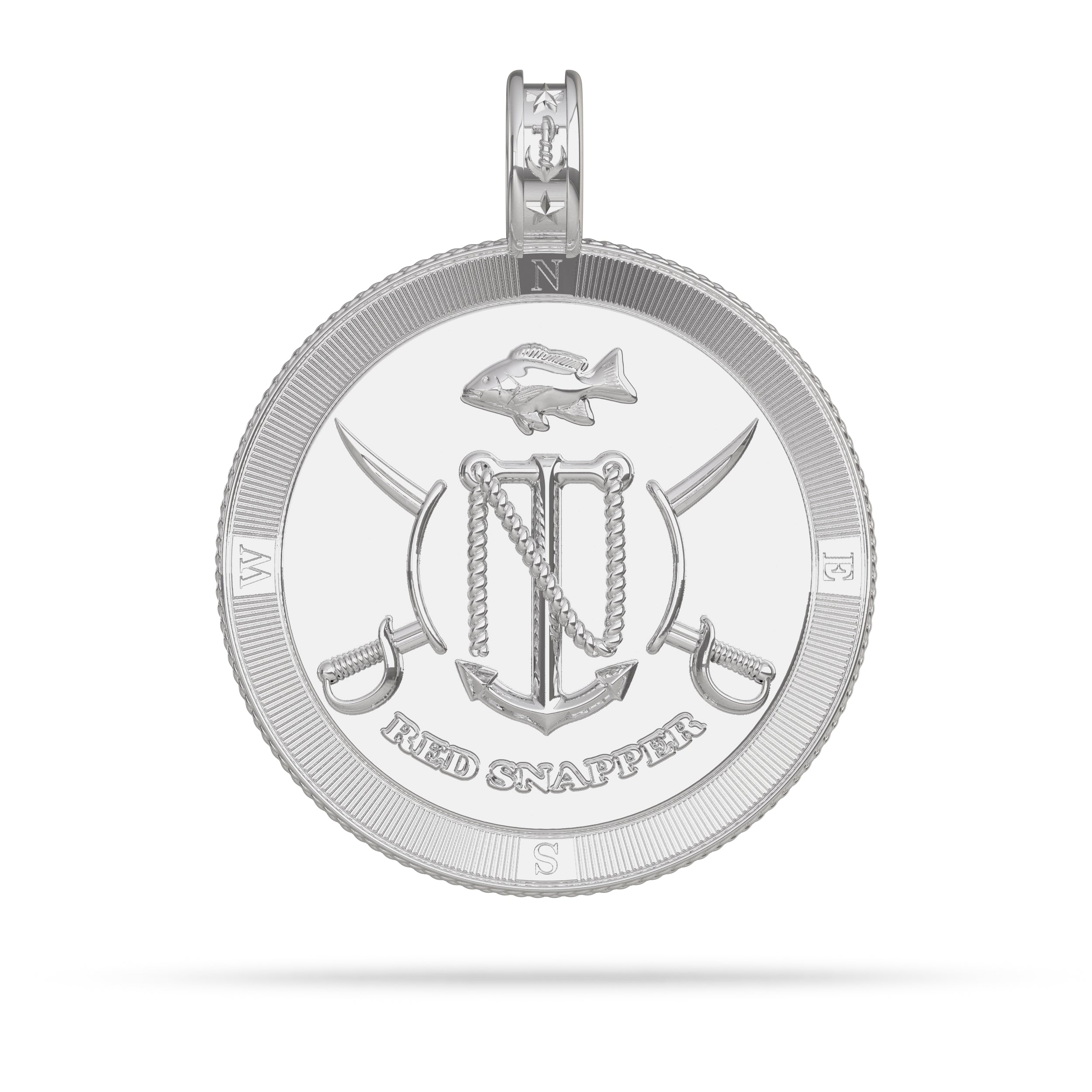 Red Snapper Compass Medallion Pendant Large in Silver by Nautical Treasure reverse 