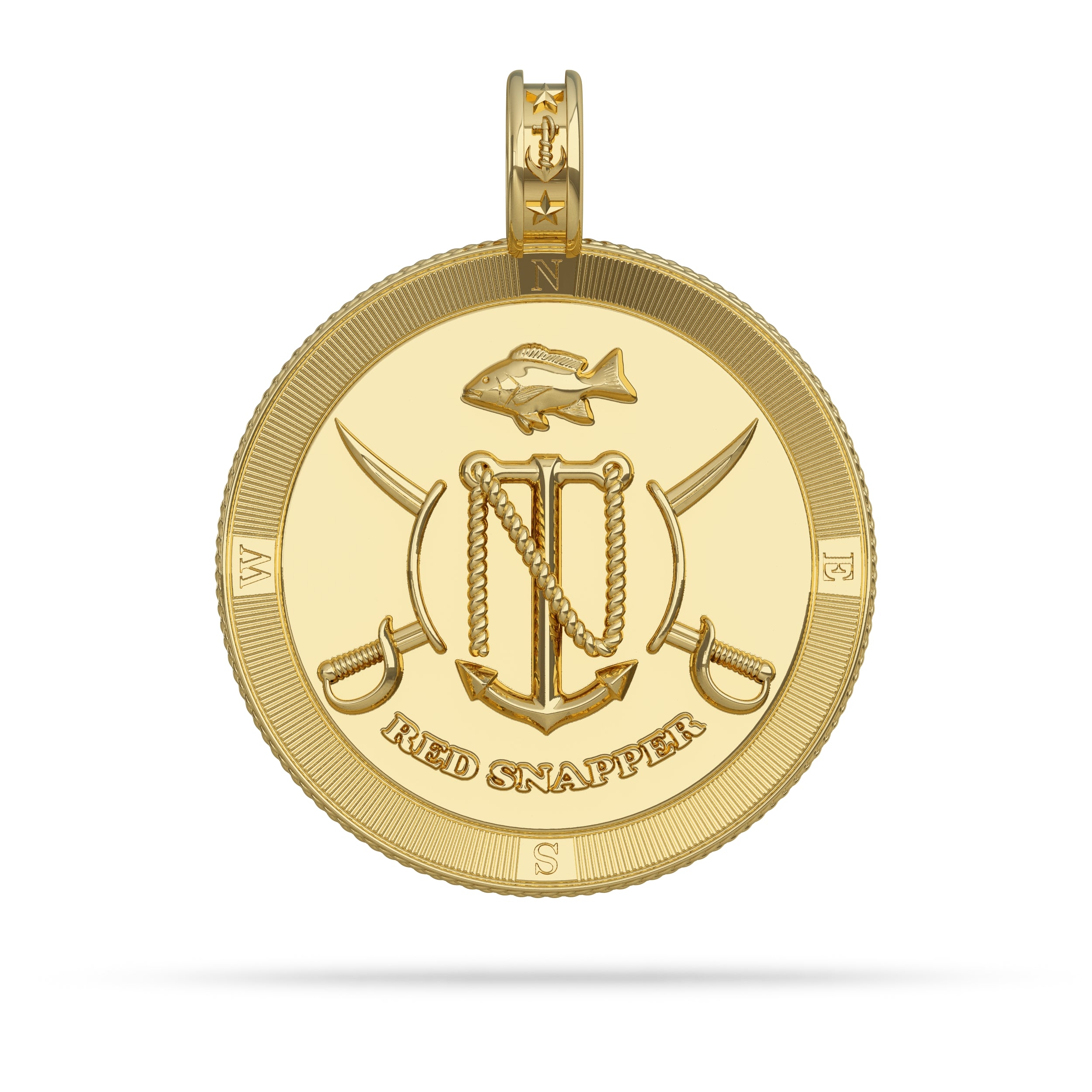 Red Snapper Compass Medallion Pendant Large in Gold by Nautical Treasure reverse 