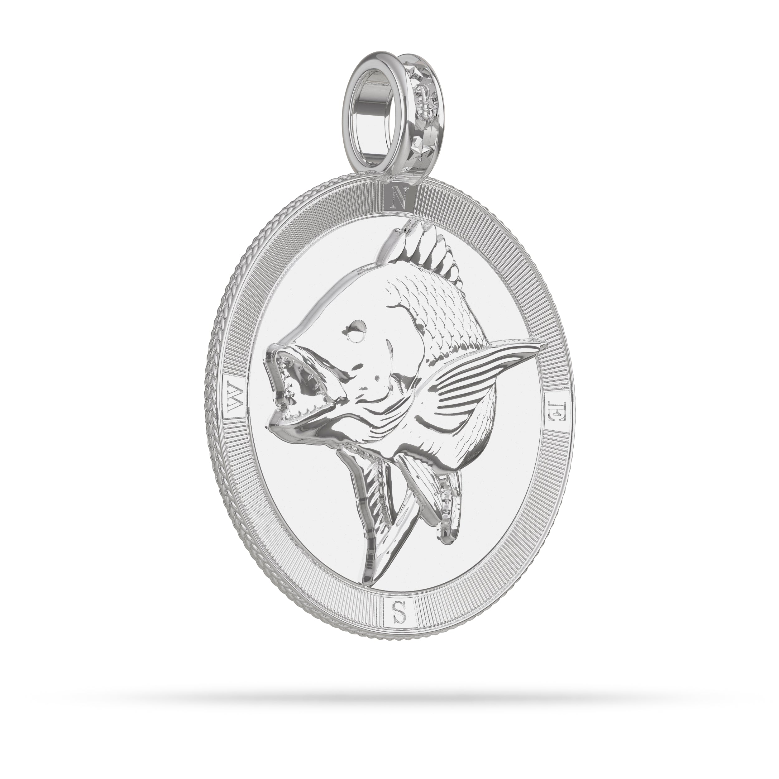 Red Snapper Compass Medallion Pendant Large in Sterling Silver by Nautical Treasure