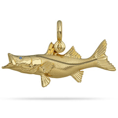 Gold Snook Necklace Pendant Mouth Open 