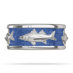  White Gold Snook Fish Ring with Enamel 