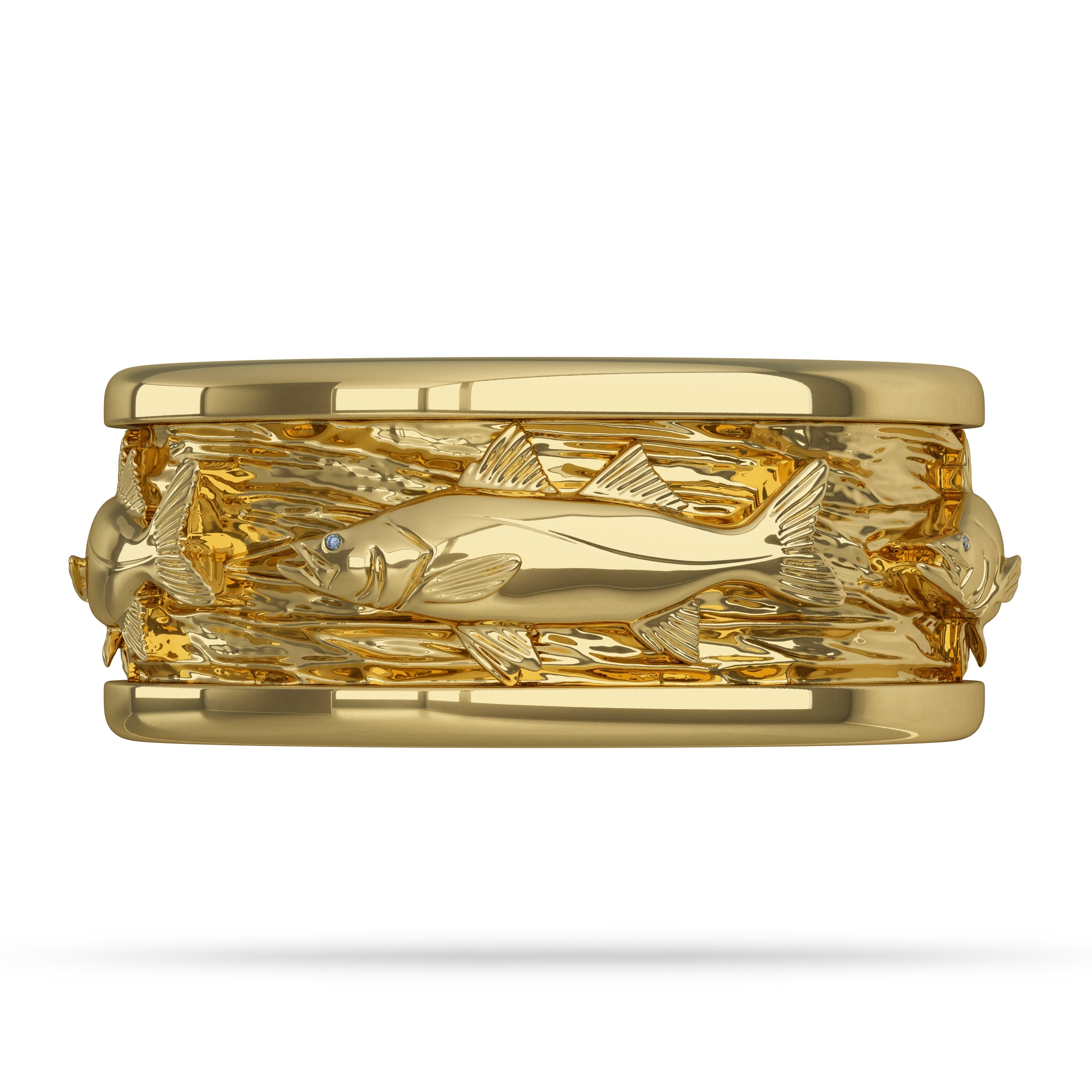 Yellow Gold Snook Fish Mens Wedding Ring 