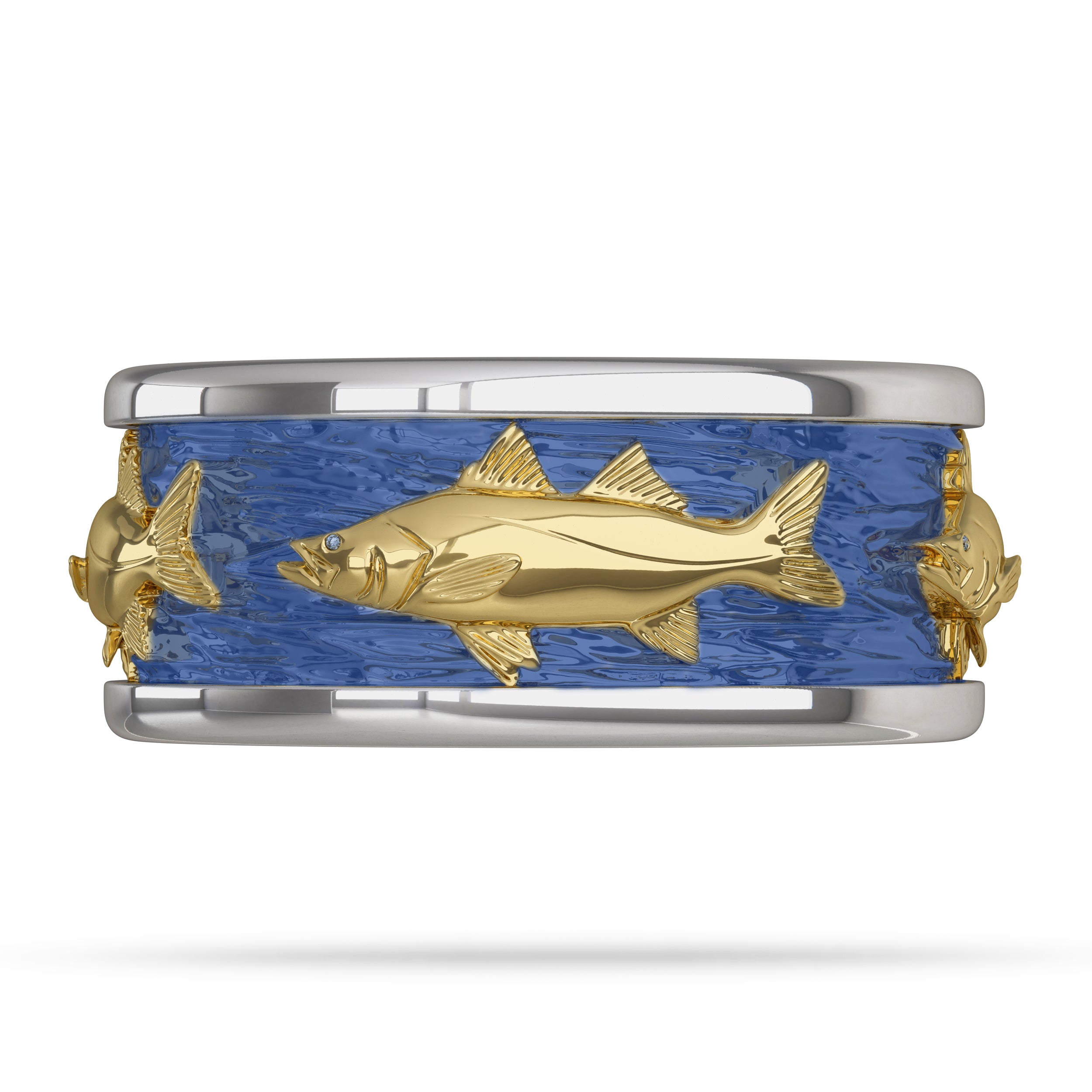 Snook Fish Ring 13.5 / 14K Gold / Two Toned Yellow On White by Nautical Treasure Jewelry
