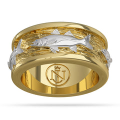 Yellow and White Gold Snook Fish Mens Ring by Nautical Treasure 