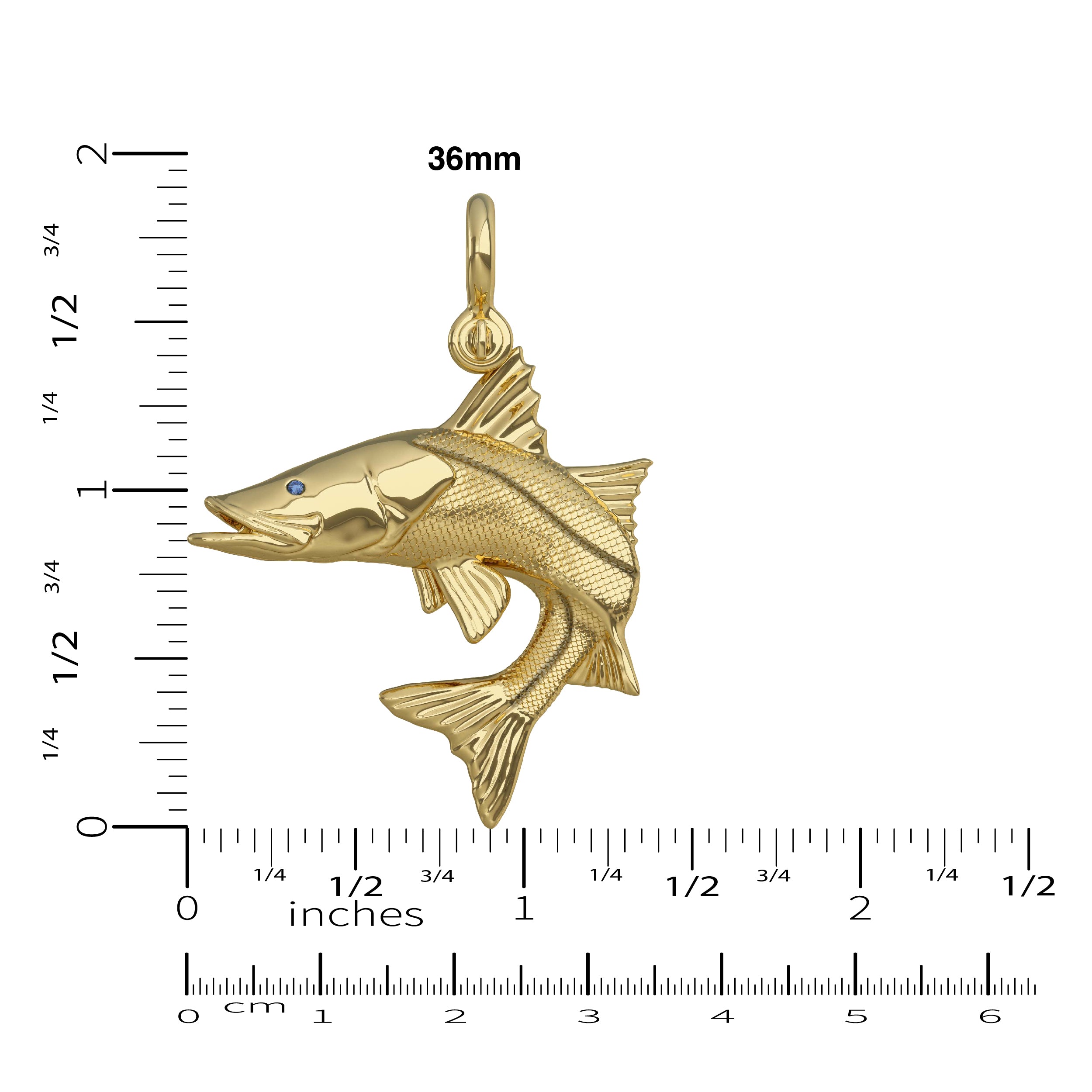 Snook In Action Gold Fish Pendant Size Chart 
