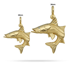 Snook In Action Gold Fish Pendant Size Comparison 