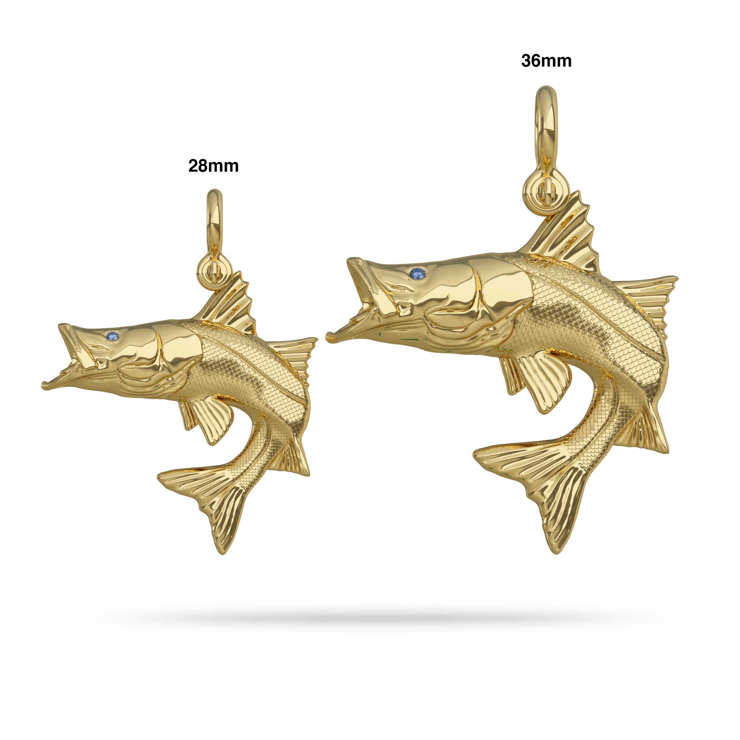 Snook In Action Gold Fish Pendant Size Comparison 