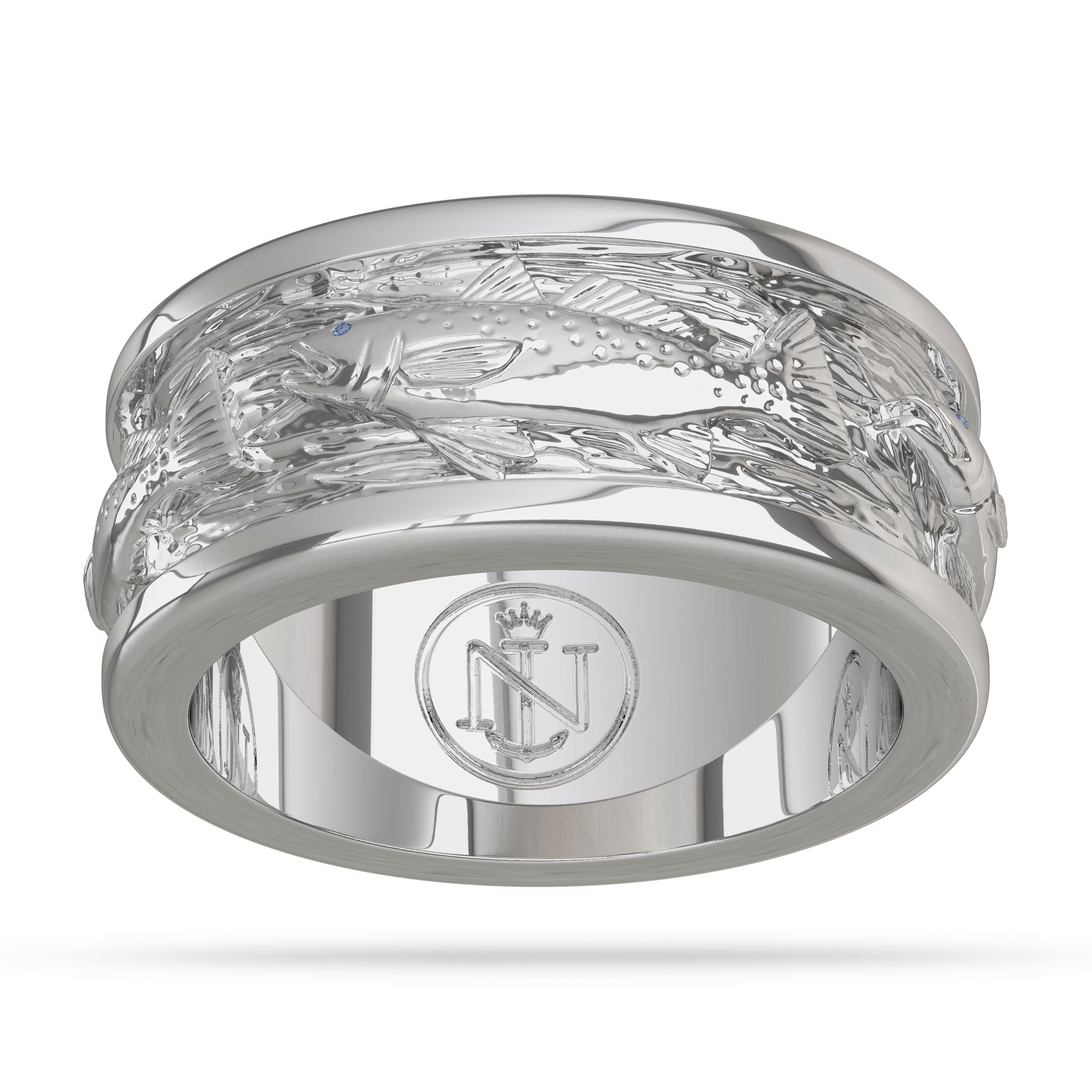 White Gold Speckled Sea Trout  Wedding band 