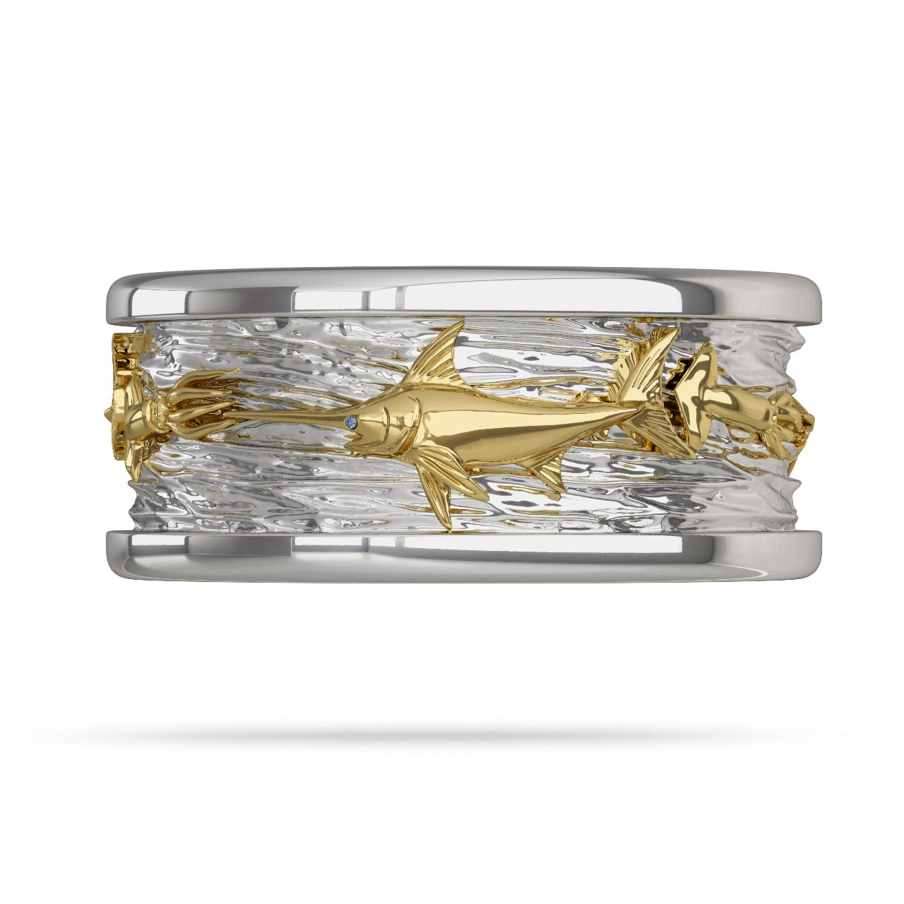 Gold SwordFish Mens Band Nautical Treasure Logo 