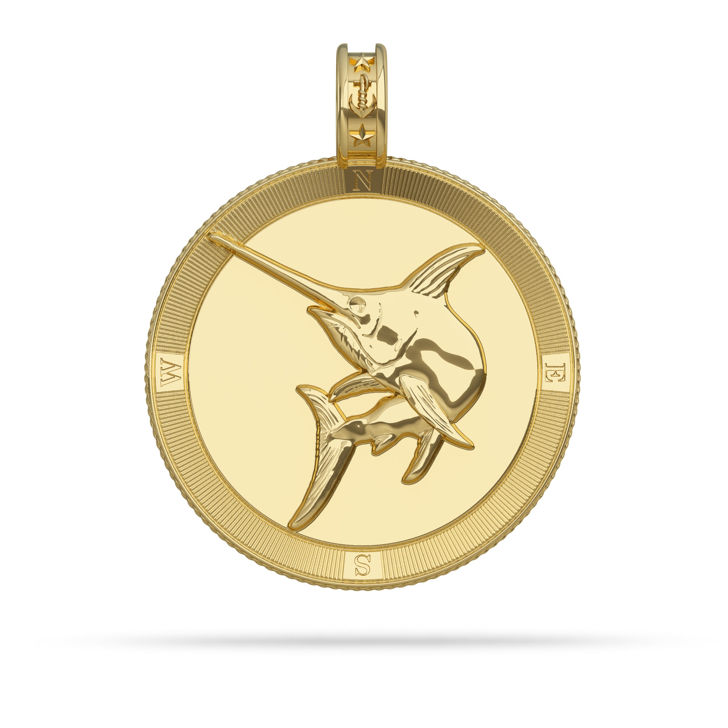  Swordfish Compass Medallion Pendant Large in 14K Gold by Nautical Treasure