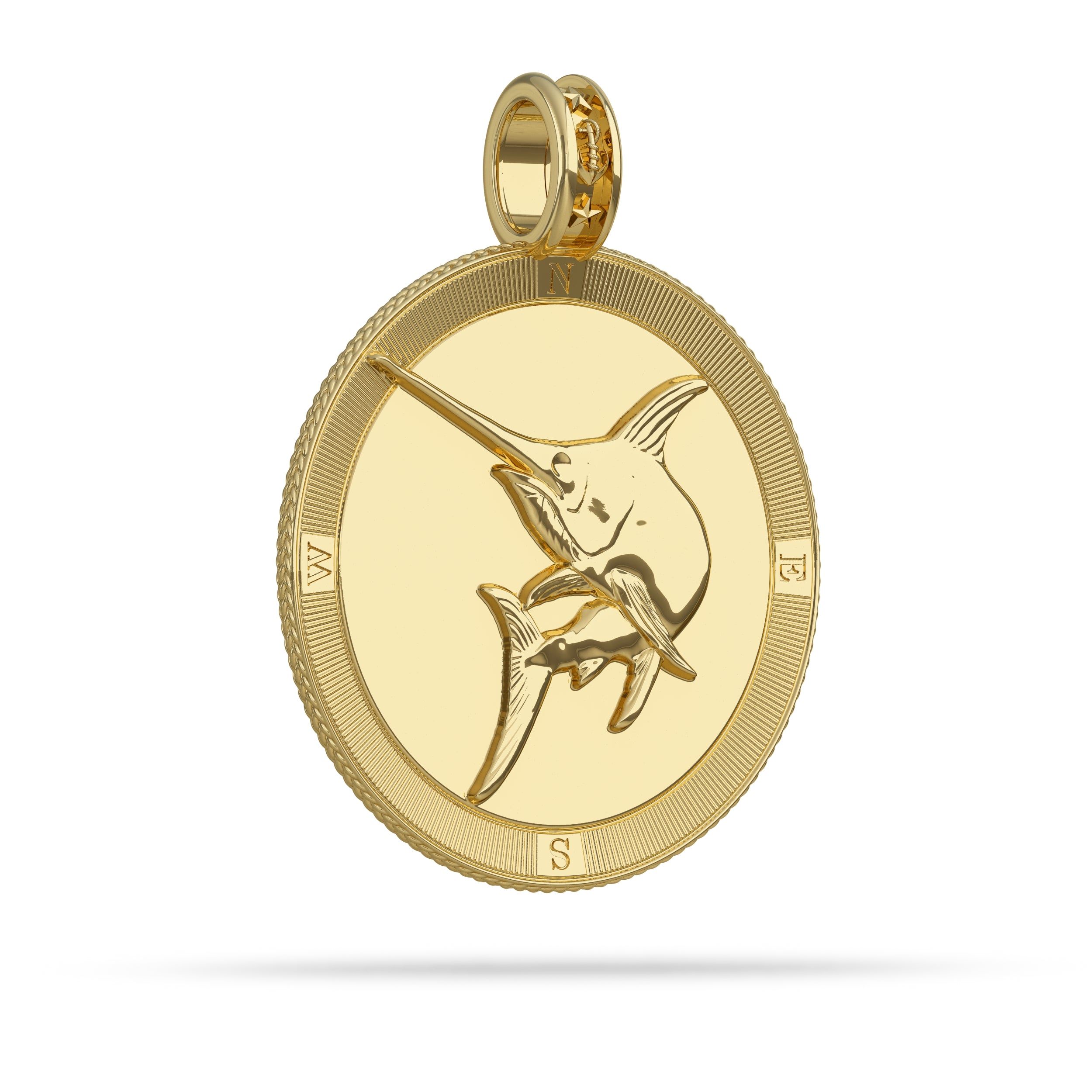  Swordfish Compass Medallion Pendant Large in solid Gold by Nautical Treasure