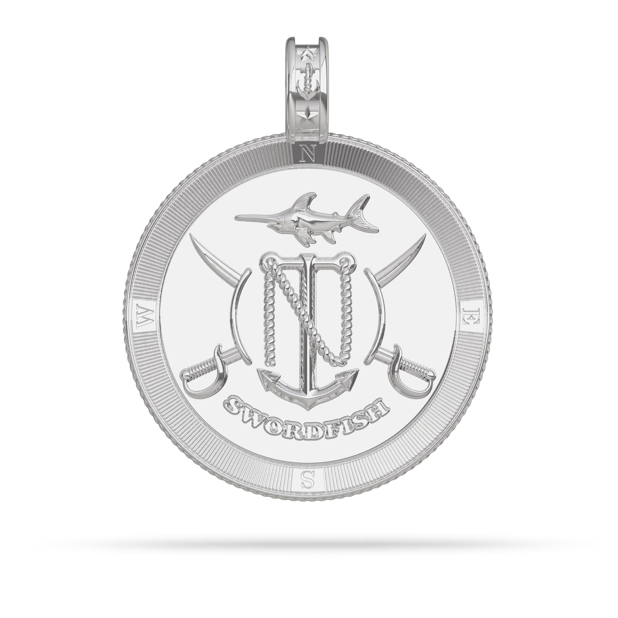  Swordfish Compass Medallion Pendant Large in Silver by Nautical Treasure reverse 