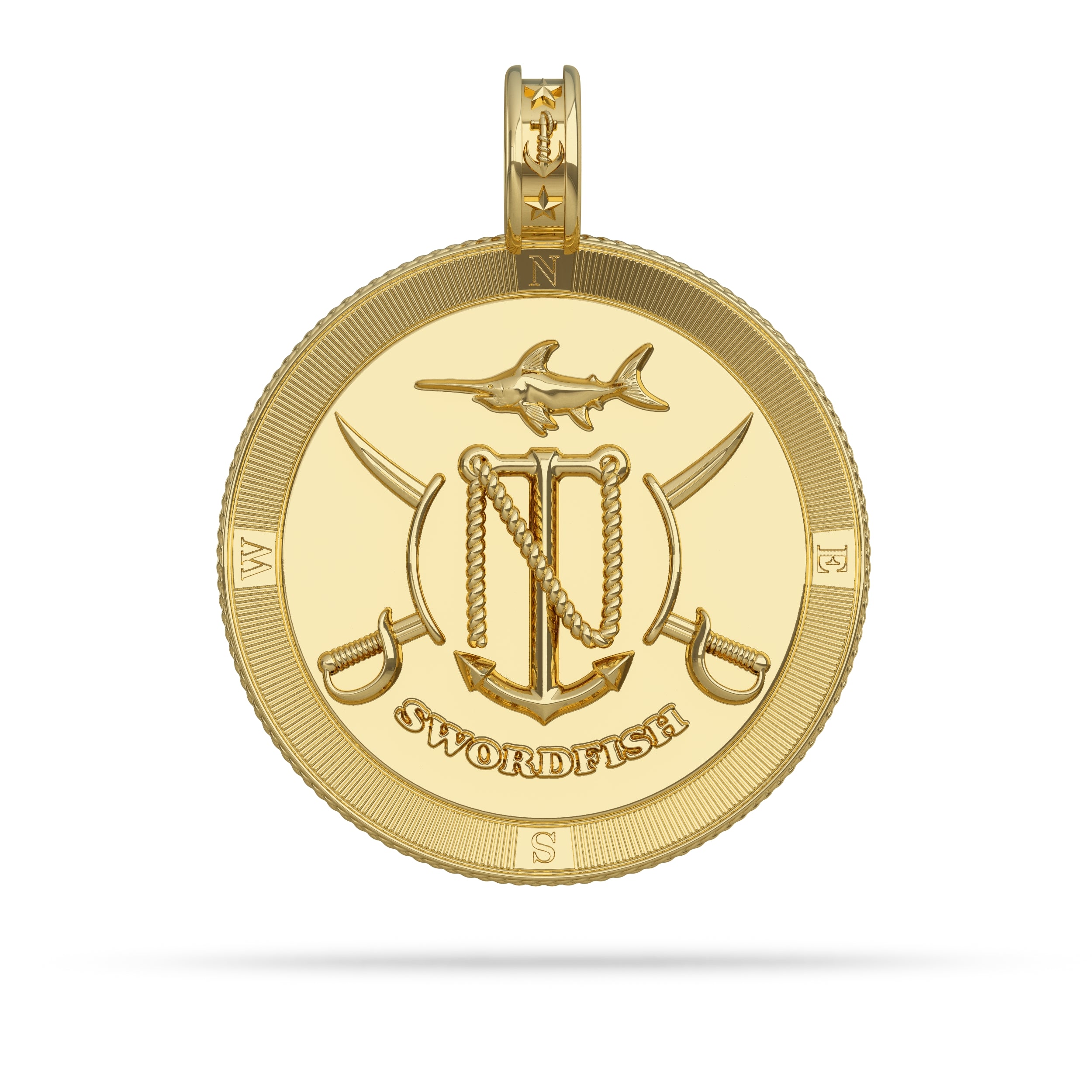  Swordfish Compass Medallion Pendant Large in Gold by Nautical Treasure