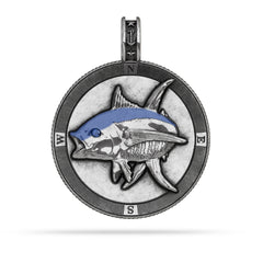 Yellowfin Tuna  Compass Medallion Pendant Large in Patina Enamel  by Nautical Treasure
