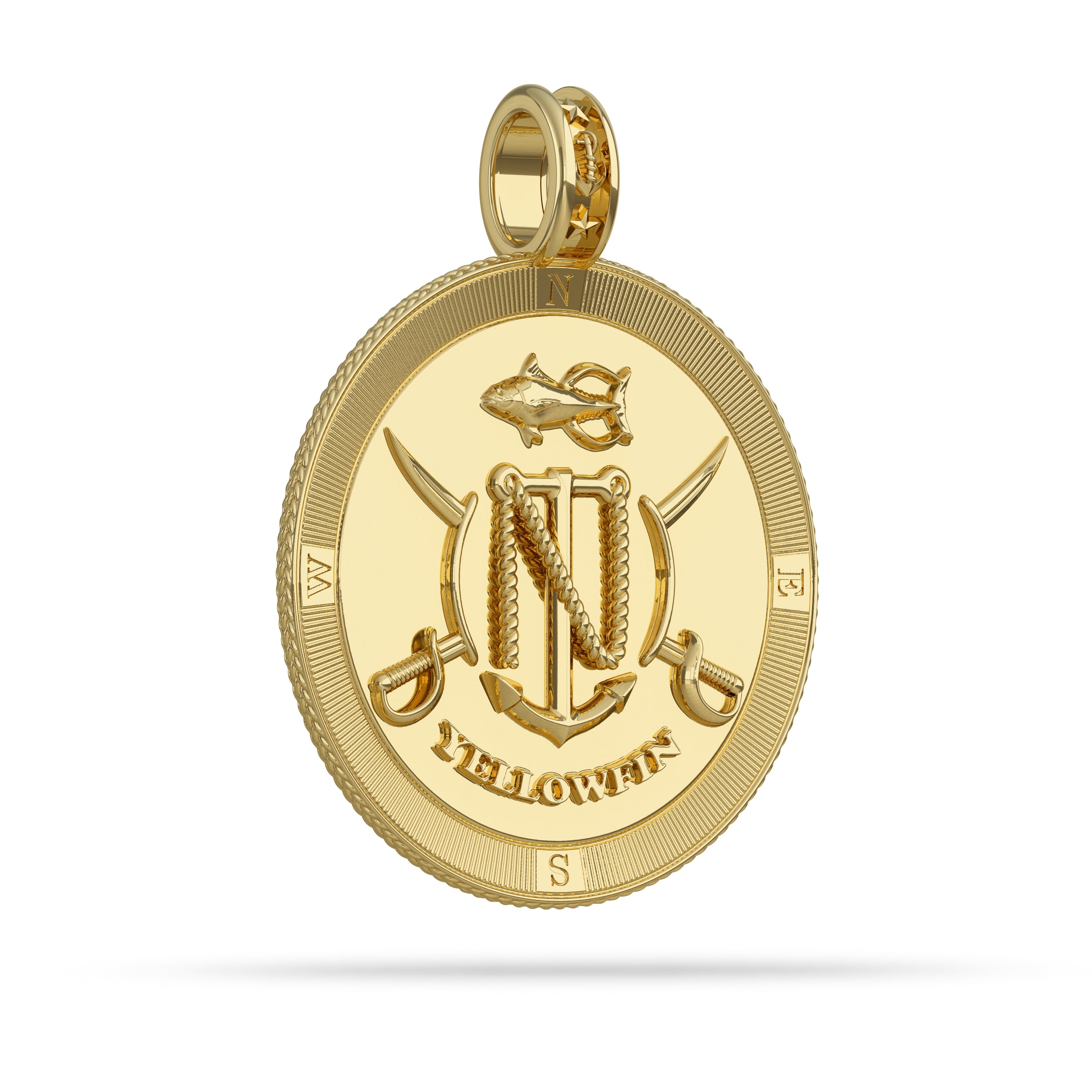 Yellowfin Tuna  Compass Medallion Pendant Large in 14k Gold by Nautical Treasure Reverse 