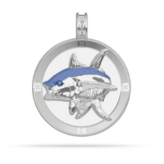 Yellowfin Tuna  Compass Medallion Pendant Large in Silver Enamel  by Nautical Treasure