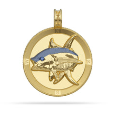 Yellowfin Tuna  Compass Medallion Pendant Large in Enamel and Gold with Sapphire by Nautical Treasure