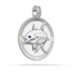 Yellowfin Tuna  Compass Medallion Pendant Large in Sterling Silver  by Nautical Treasure