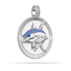 Yellowfin Tuna  Compass Medallion Pendant Large in Sterling Silver Necklace by Nautical Treasure