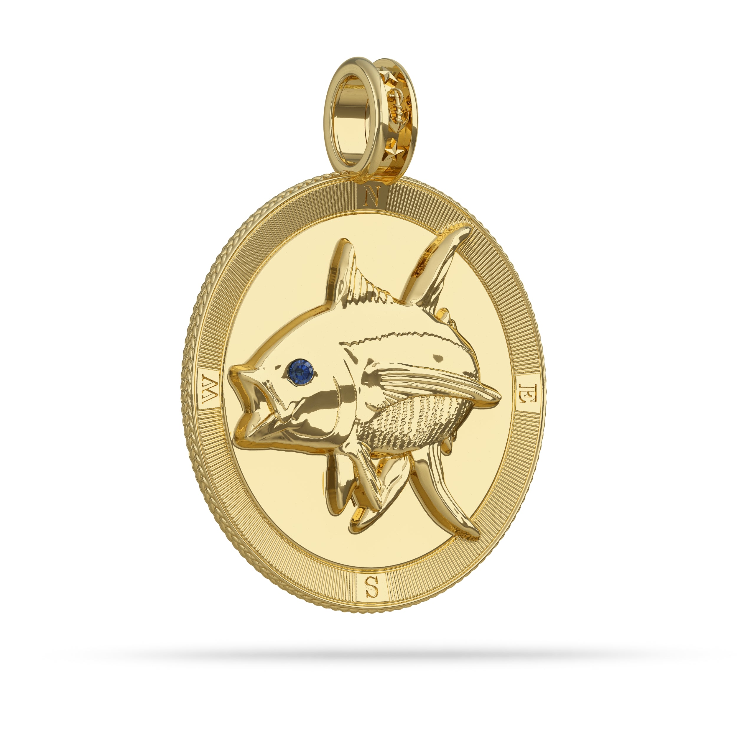 Yellowfin Tuna  Compass Medallion Pendant Large in Gold sapphire  by Nautical Treasure