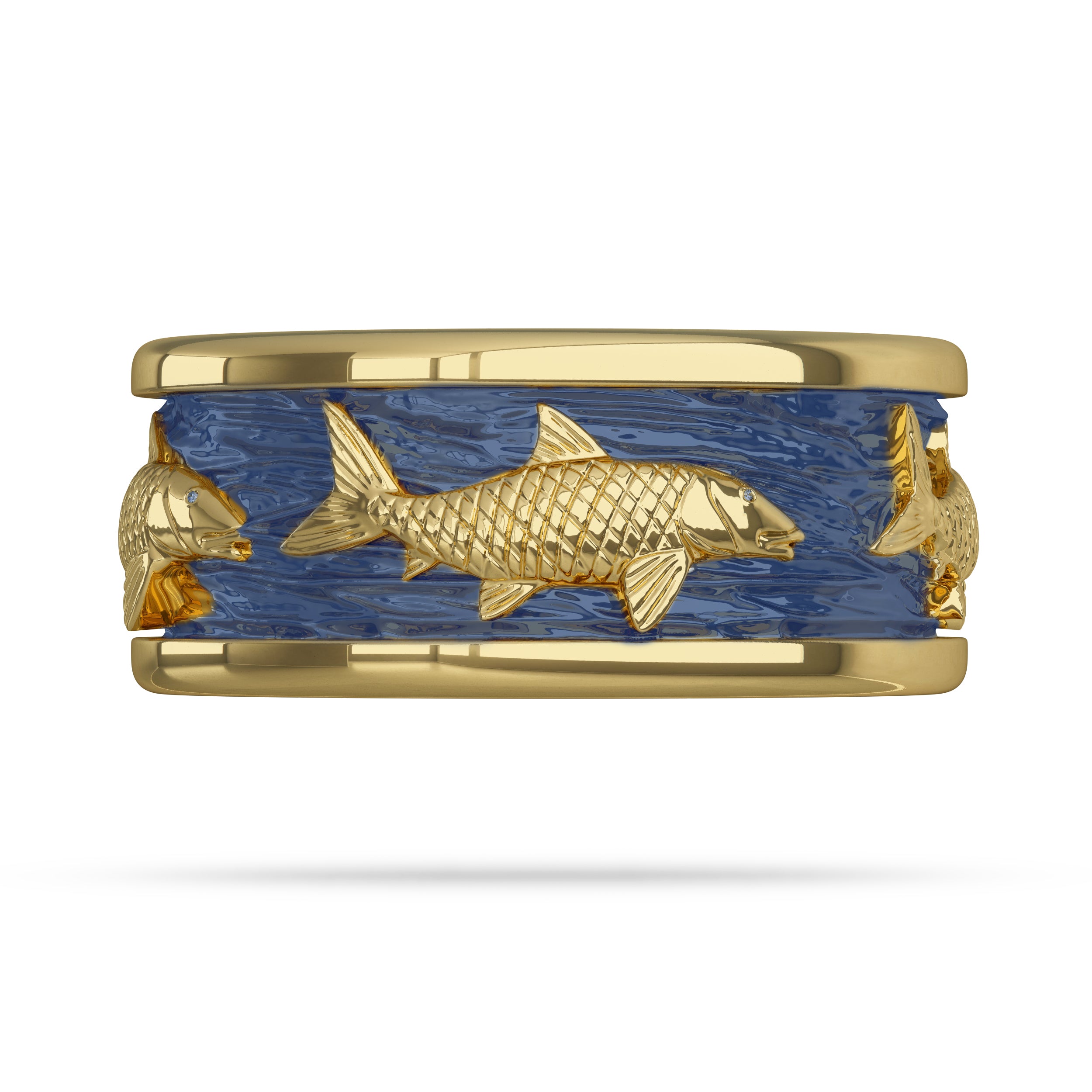 Yellow Gold Bonefish Ring with Enamel 