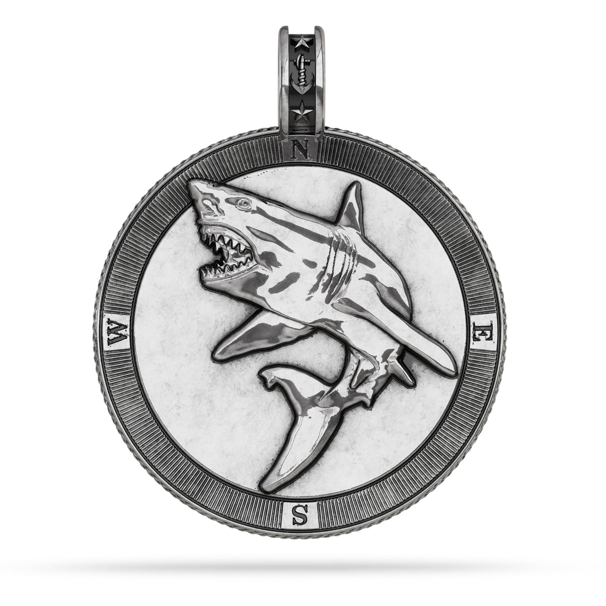 Great White Shark Compass Medallion Pendant