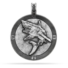 Great White Shark Compass Medallion Pendant