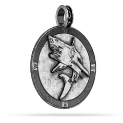 Great White Shark Compass Medallion Pendant