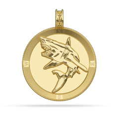 Great White Shark Compass Medallion Pendant