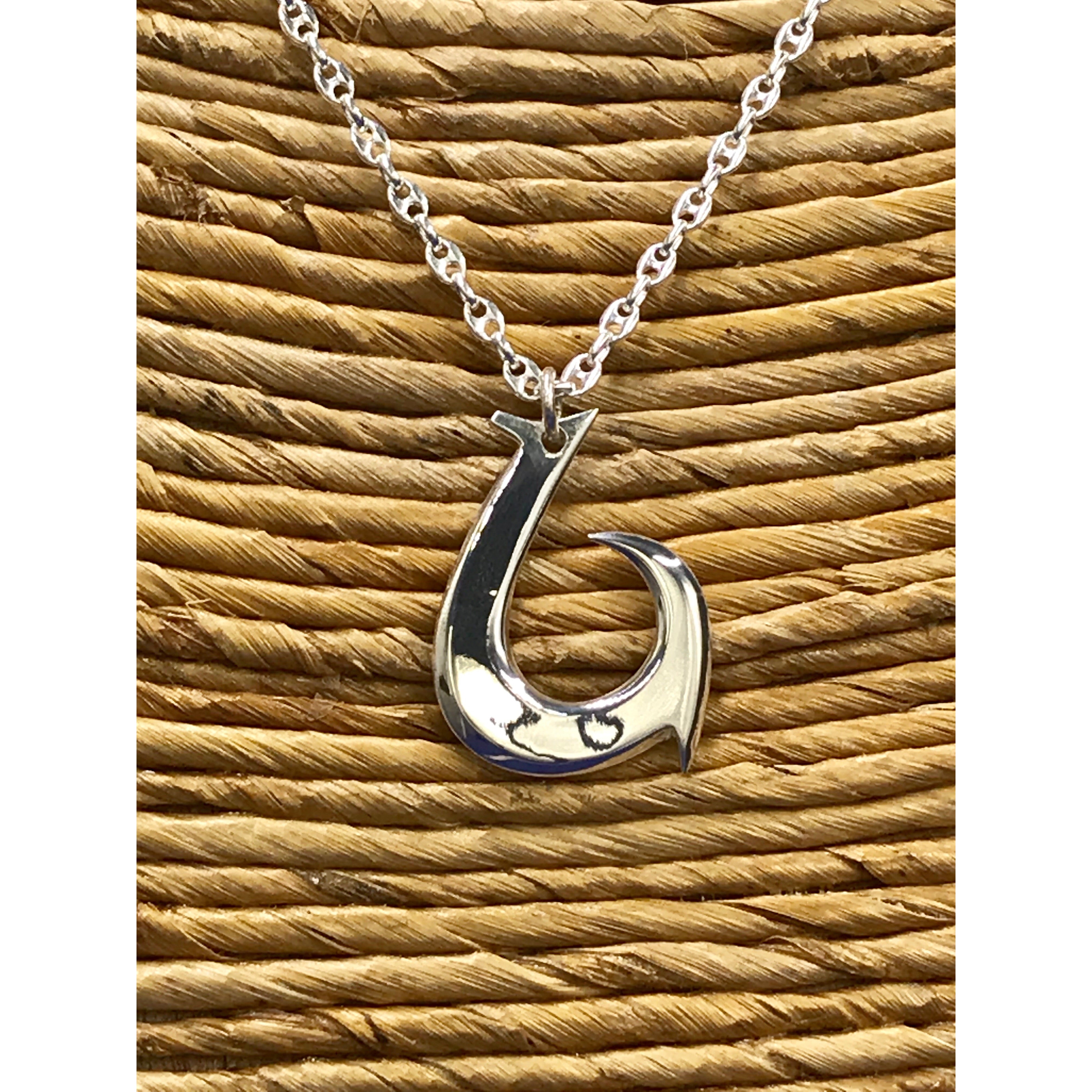 925 Sterling Silver Hawaii Fishing Fish Hook Pendant Necklace for